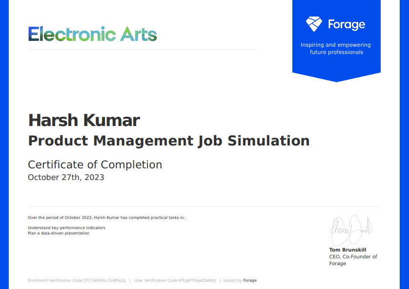 Product Management Job Simulation certificate image