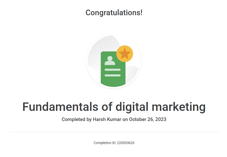 Fundamentals of Digital Marketing certificate image